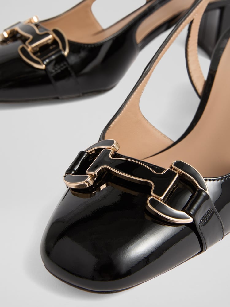LK Bennett Black Cicely Patent Resin Buckle Slingbacks - Image 4 of 4