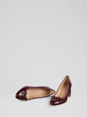 LK Bennett Red Juliette Bordeaux Crinkled Patent High Heel Grosgrain Ballerina Courts - Image 3 of 4