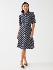 LK Bennett Blue Petite Valerie Spring Birch Viscose Printed Viscose Shirt Dress With Belt - Image 1 of 3