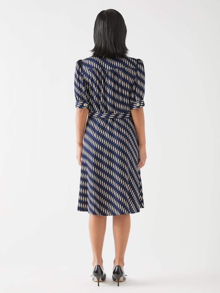 LK Bennett Blue Petite Valerie Spring Birch Viscose Printed Viscose Shirt Dress With Belt - Image 2 of 3