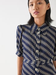 LK Bennett Blue Petite Valerie Spring Birch Viscose Printed Viscose Shirt Dress With Belt - Image 3 of 3