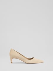LK Bennett Natural Ava Trench Suede Pointed Kitten Heel Courts - Image 1 of 4