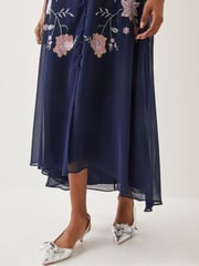 Monsoon Blue Emani Floral Embroidered Midi Tea Dress - Image 4 of 4