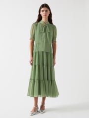 LK Bennett Green Petite Coco Treetop Birch Tie Neck Georgette Dress - Image 1 of 4