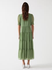 LK Bennett Green Petite Coco Treetop Birch Tie Neck Georgette Dress - Image 2 of 4