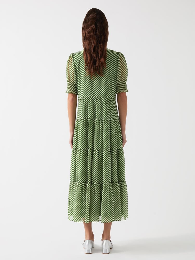 LK Bennett Green Petite Coco Treetop Birch Tie Neck Georgette Dress - Image 2 of 4