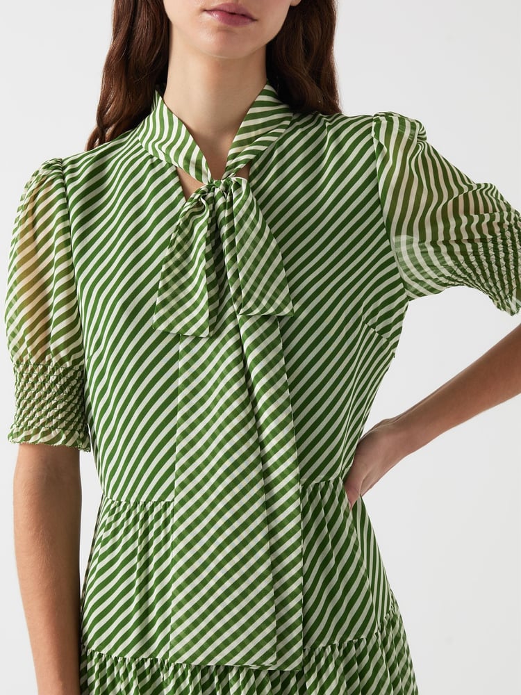 LK Bennett Green Petite Coco Treetop Birch Tie Neck Georgette Dress - Image 4 of 4