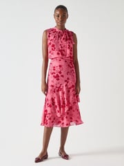 LK Bennett Pink Rhoda Desert Rose & Rio Red Viscose Wildflower Layered Tiered Skirt - Image 2 of 4