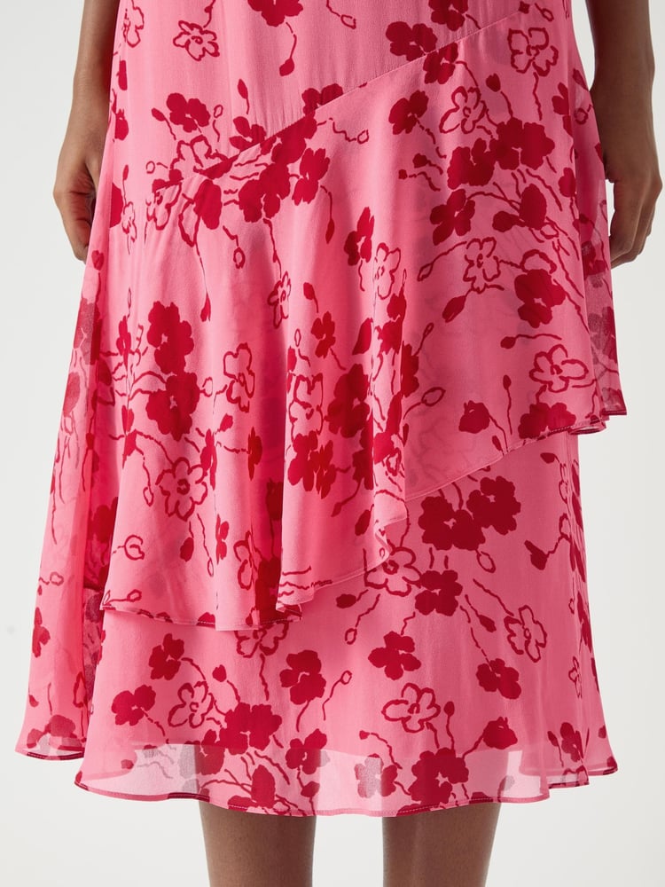 LK Bennett Pink Rhoda Desert Rose & Rio Red Viscose Wildflower Layered Tiered Skirt - Image 4 of 4