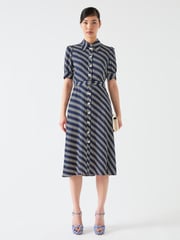 LK Bennett Blue Valerie Spring Viscose Printed Viscose Shirt Dress With Belt - Image 1 of 4