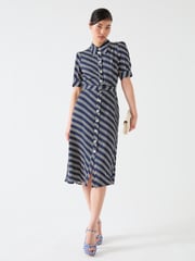 LK Bennett Blue Valerie Spring Viscose Printed Viscose Shirt Dress With Belt - Image 2 of 4