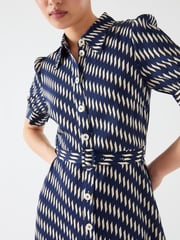 LK Bennett Blue Valerie Spring Viscose Printed Viscose Shirt Dress With Belt - Image 4 of 4