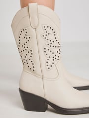 Simply Be Natural Extra Wide Fit Laser Pattern Mid Calf Western Boots - Image 3 of 5