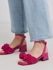 Simply Be Pink Extra Wide Fit Double Bow Low Block Heels - Image 1 of 4