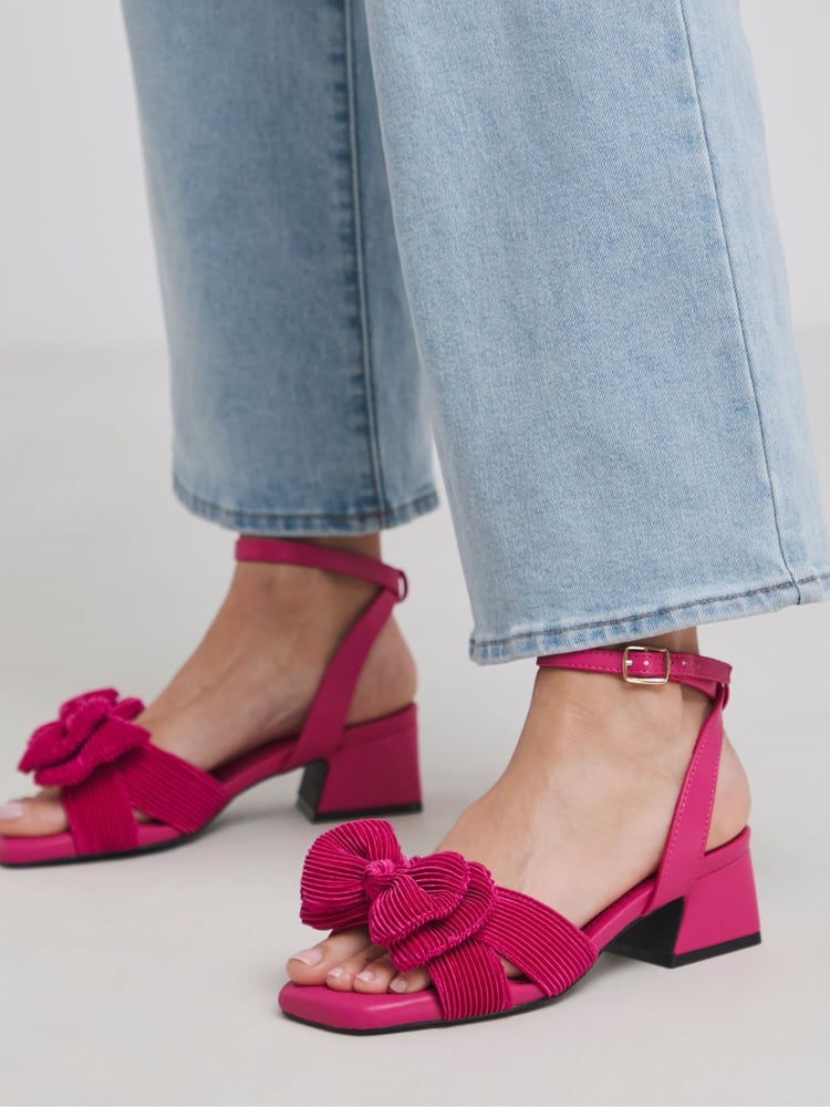 Simply Be Pink Extra Wide Fit Double Bow Low Block Heels - Image 1 of 4
