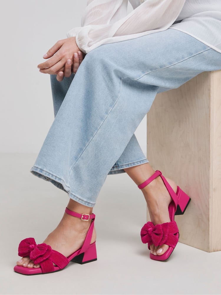 Simply Be Pink Extra Wide Fit Double Bow Low Block Heels - Image 2 of 4 Simply Be Pink Extra Wide Fit Double Bow Low Block Heels - Image 2 of 4
