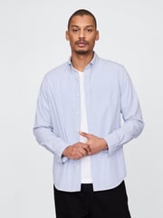 Gap Blue Stripe Long Sleeve Poplin Classic Shirt - Image 1 of 5