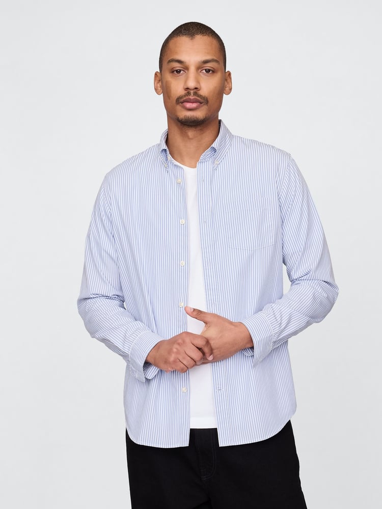 Gap Blue Stripe Long Sleeve Poplin Classic Shirt - Image 1 of 5