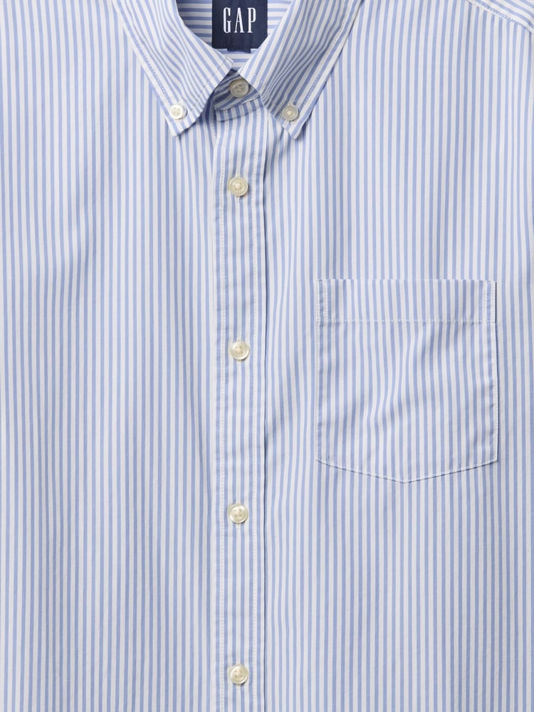 Gap Blue Stripe Long Sleeve Poplin Classic Shirt - Image 5 of 5