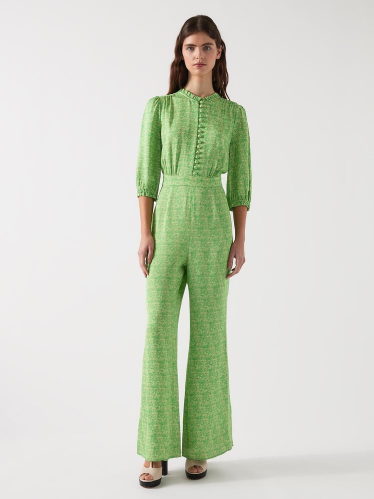 LK Bennett Green Petite Naomi Jelly Bean & Italian Straw Viscose Swirl Print Crepe Jumpsuit - Image 1 of 5