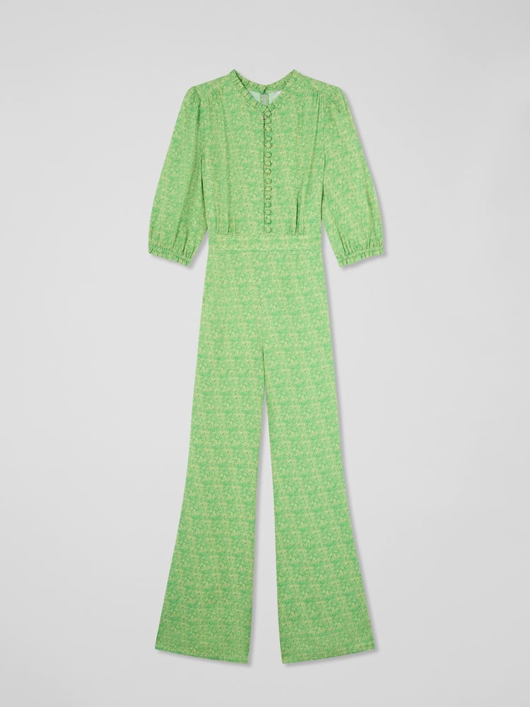 LK Bennett Green Petite Naomi Jelly Bean & Italian Straw Viscose Swirl Print Crepe Jumpsuit - Image 5 of 5