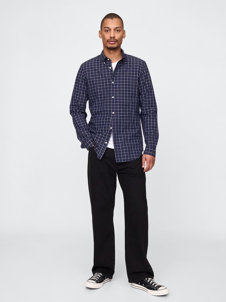 Gap Blue Check Long Sleeve Poplin Classic Shirt - Image 3 of 3