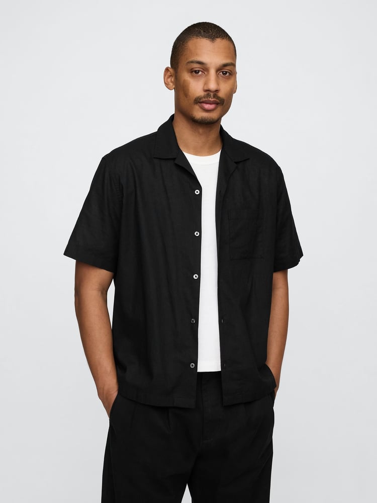 Gap Black Linen-Cotton Short Sleeve Shirt - Image 1 of 5