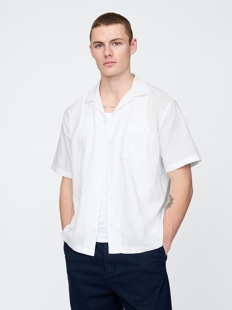 Gap White Linen-Cotton Short Sleeve Shirt - Image 1 of 5