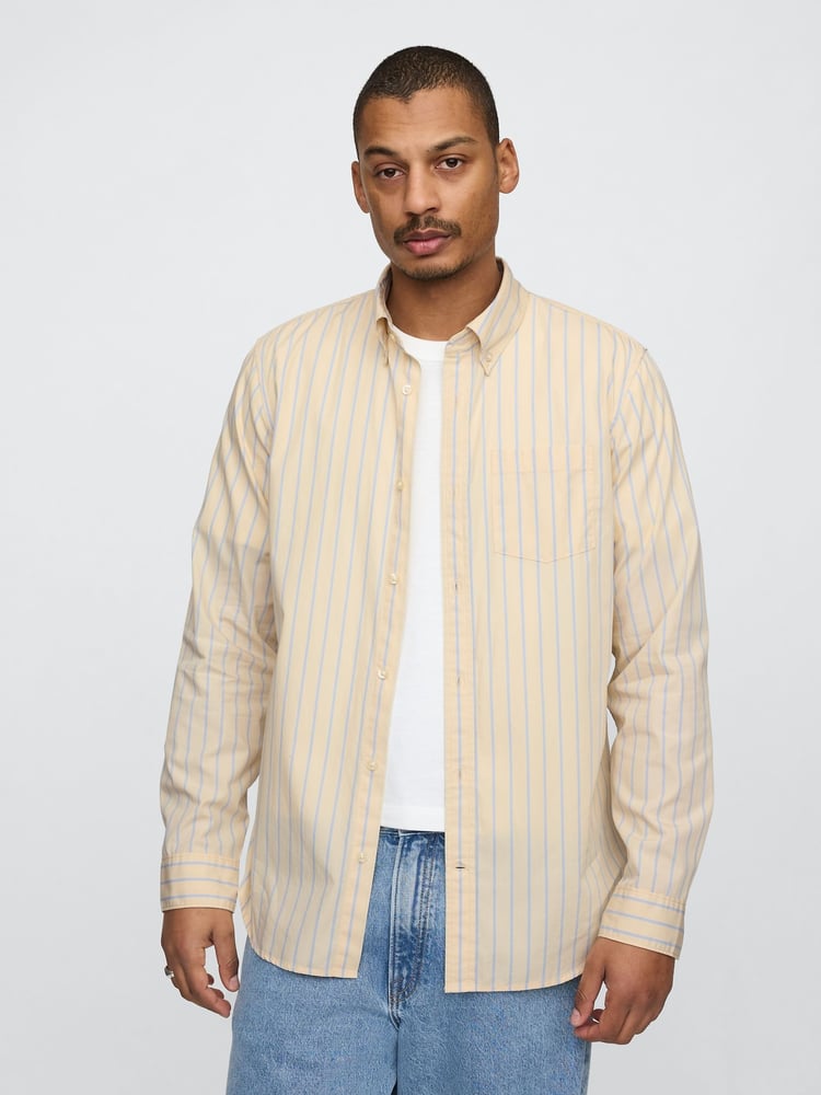 Gap Yellow Stripe Long Sleeve Poplin Classic Shirt - Image 1 of 5