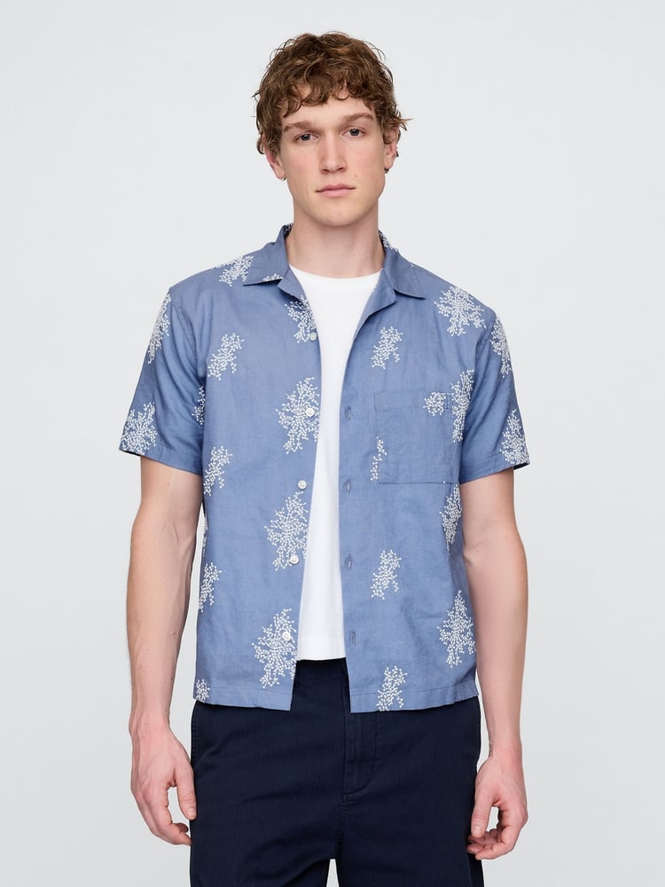 Gap Blue Linen-Cotton Short Sleeve Shirt - Image 1 of 5