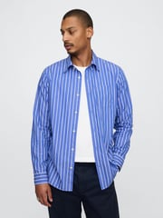 Gap Blue Stripe Long Sleeve Poplin Classic Shirt - Image 1 of 5