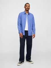 Gap Blue Stripe Long Sleeve Poplin Classic Shirt - Image 3 of 5