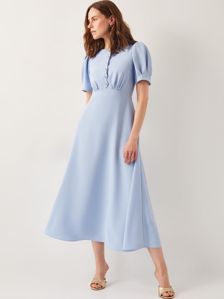 Monsoon Blue Ruth Scallop Trim Midi Dress - Image 1 of 6