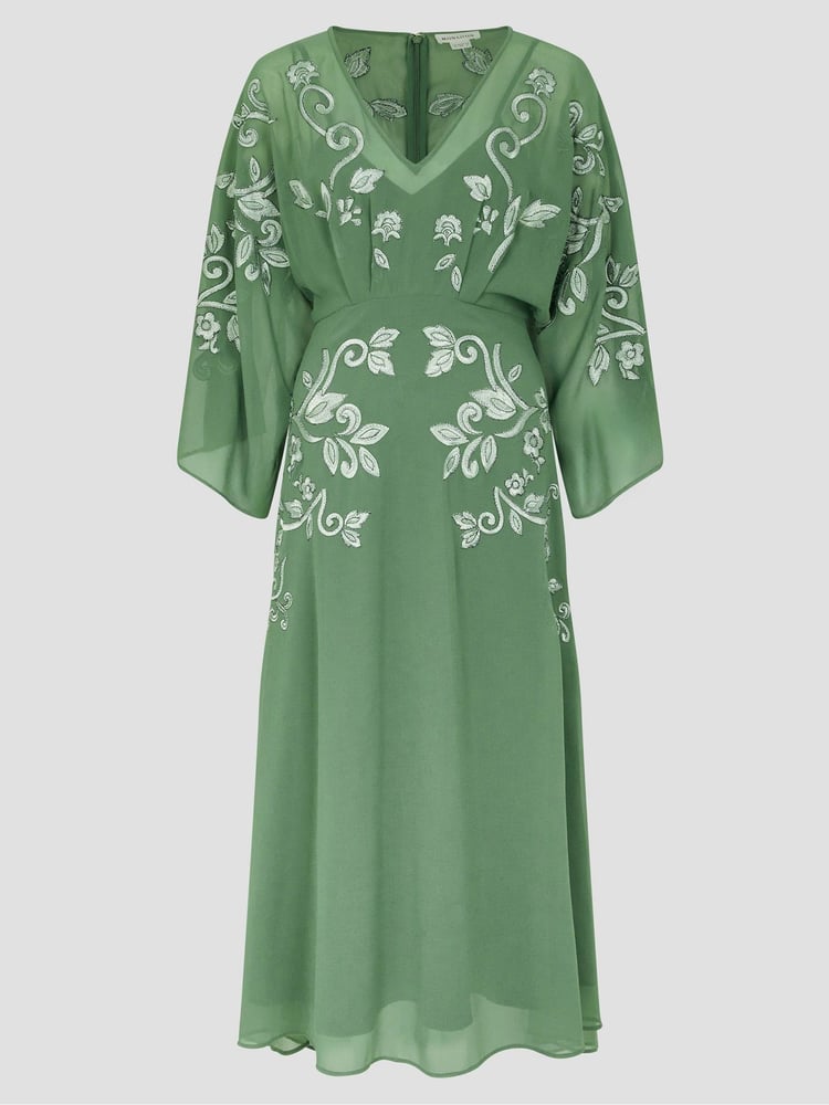 Monsoon Green Hannah Embroidered Tea Dress - Image 6 of 6