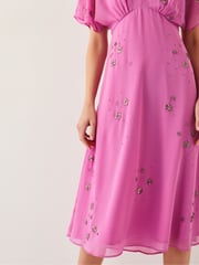 Monsoon Pink Candice Embellished Flutter Sleeve Midi Dress - Image 3 of 4