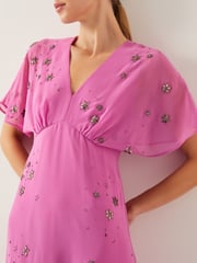 Monsoon Pink Candice Embellished Flutter Sleeve Midi Dress - Image 4 of 4