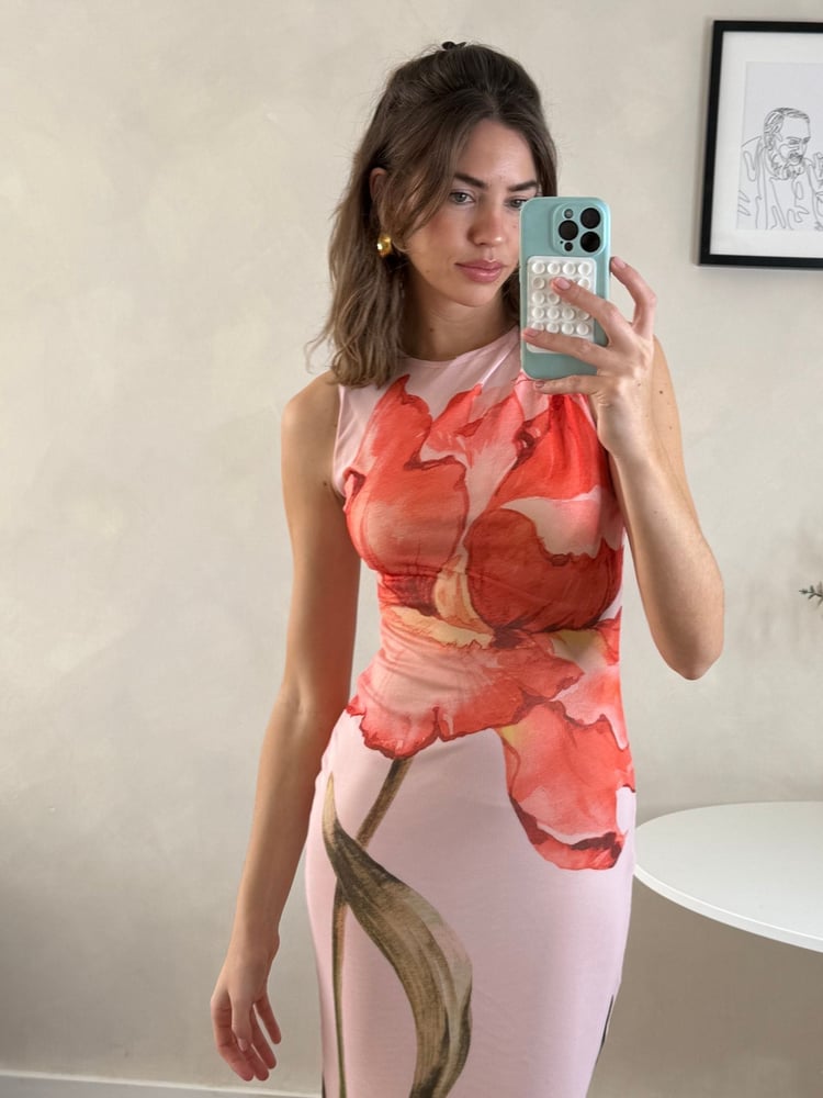 Style Cheat Pink Mesh Placement Floral Print Sleeveless Maxi Dress - Image 3 of 3