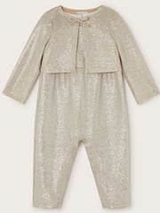 Monsoon Silver Baby Imogen Shimmer Romper and Jacket Set - Image 3 of 5