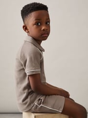 Reiss Mink Brown Pinta 3-9 yrs Cotton Textured Piped Shorts - Image 1 of 4