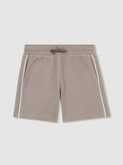 Reiss Mink Brown Pinta 3-9 yrs Cotton Textured Piped Shorts - Image 2 of 4