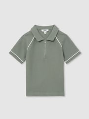 Reiss Sage Green Lolland Cotton Textured Half-Zip Polo Shirt - Image 2 of 4