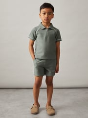 Reiss Sage Green Lolland Cotton Textured Half-Zip Polo Shirt - Image 3 of 4