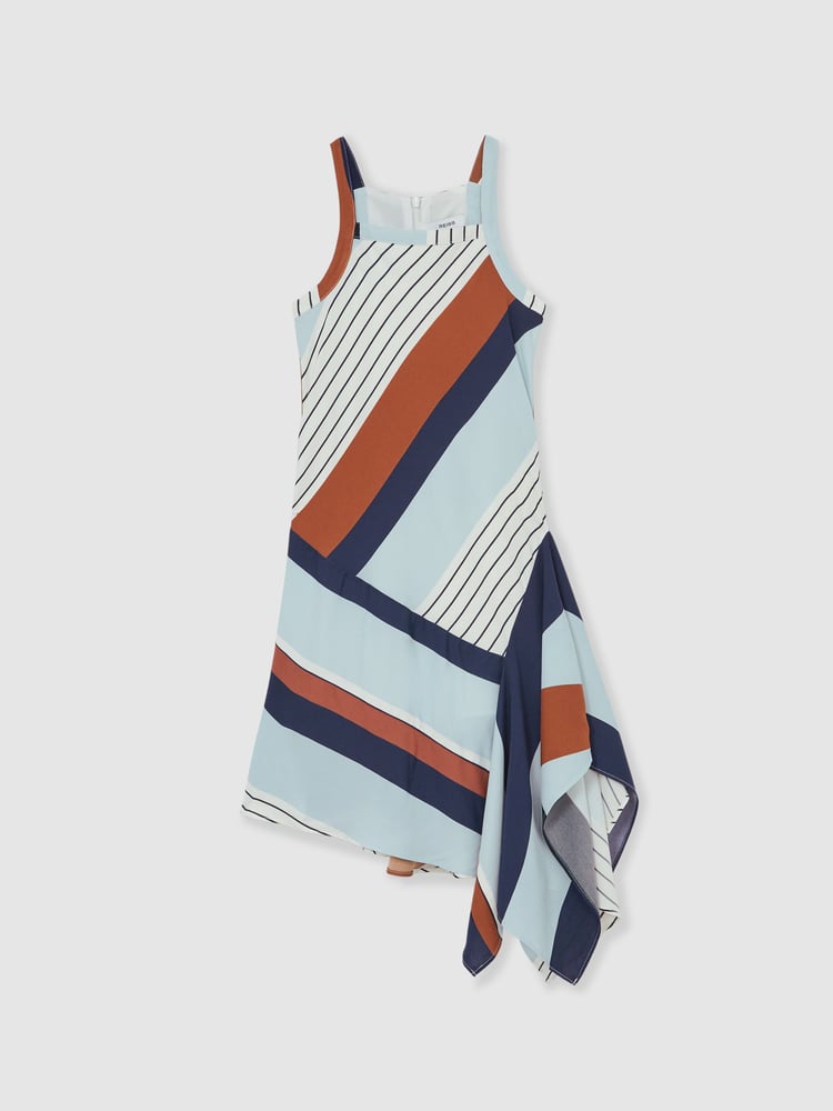 Reiss Blue Print Holly Stripe-Print Handkerchief Dress - Image 1 of 4