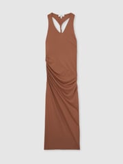 Reiss Brown Aaliyah Ruched Jersey Midi Dress - Image 2 of 7