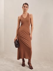 Reiss Brown Aaliyah Ruched Jersey Midi Dress - Image 3 of 7