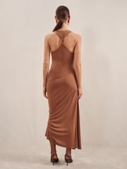 Reiss Brown Aaliyah Ruched Jersey Midi Dress - Image 6 of 7