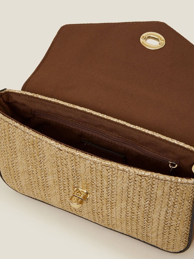 Accessorize Gold Metallic Raffia Cross-Body Bag - Image 2 of 2