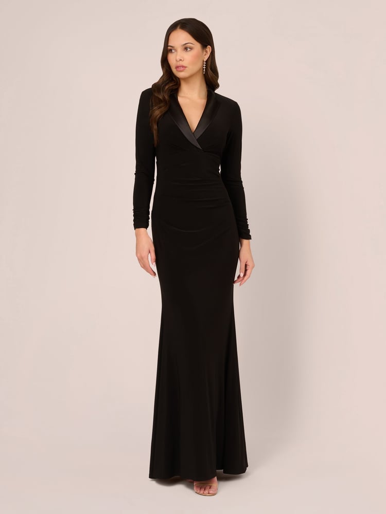 Adrianna Papell Tuxedo Long Black Dress - Image 1 of 7