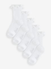 Clarks White Girls Frill School Socks 5 Pack - Image 1 of 8