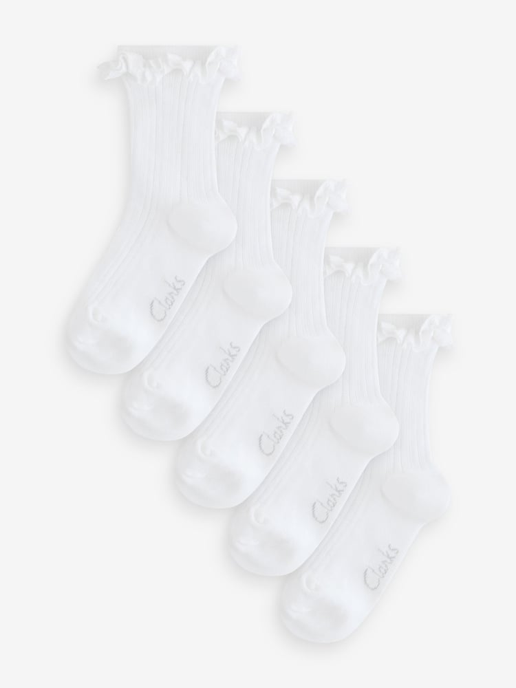 Clarks White Girls Frill School Socks 5 Pack - Image 1 of 8